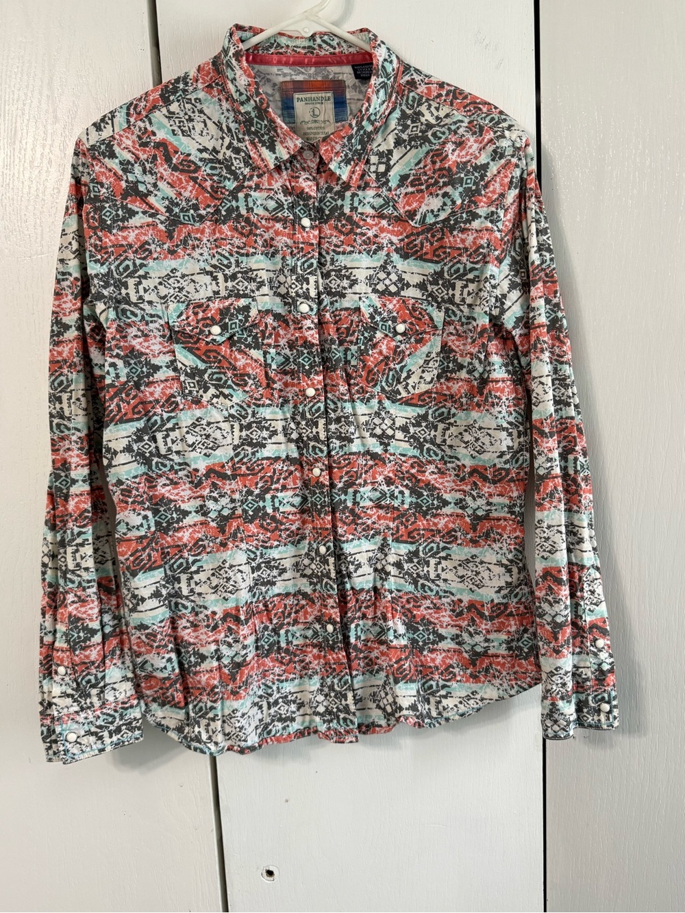 Panhandle Women’s Coral & Teal Printed Button-Down Shirt